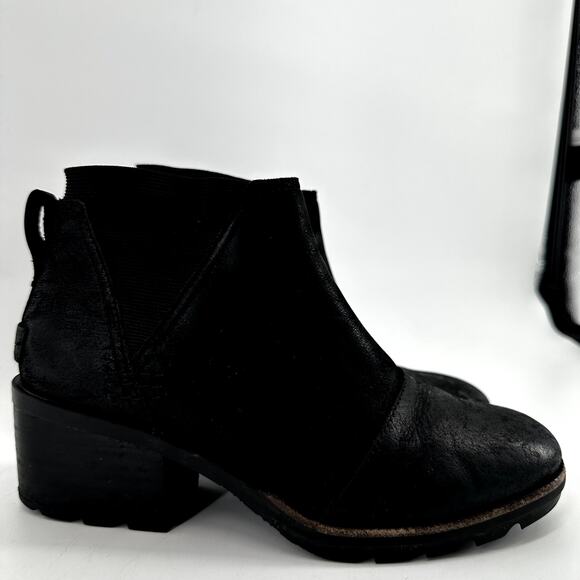Sorel Cate Boots Chelsea Ankle Waterproof Leather Block Heel Slip On Black 7 - Picture 3 of 7